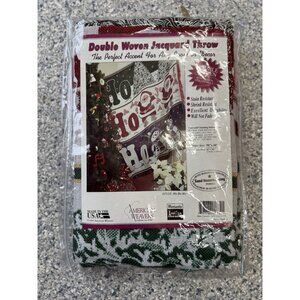 Vintage American Weavers Woven Jacquard Throw Ho Ho Ho Holiday Santa Winter